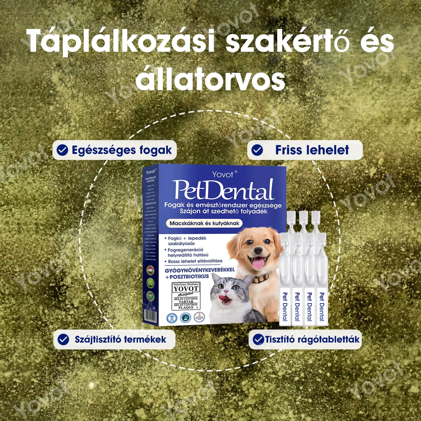 【Hivatalos bolt】Yovot® Pet Dental & Digestive Health szájápoló folyadék – friss lehelet, a fogkő eltávolításának támogatása és az íny regenerációjának elősegítése, a fogak stabilitásának támogatása (kutyák és macskák számára) – Ma akár 70% kedvezmény!